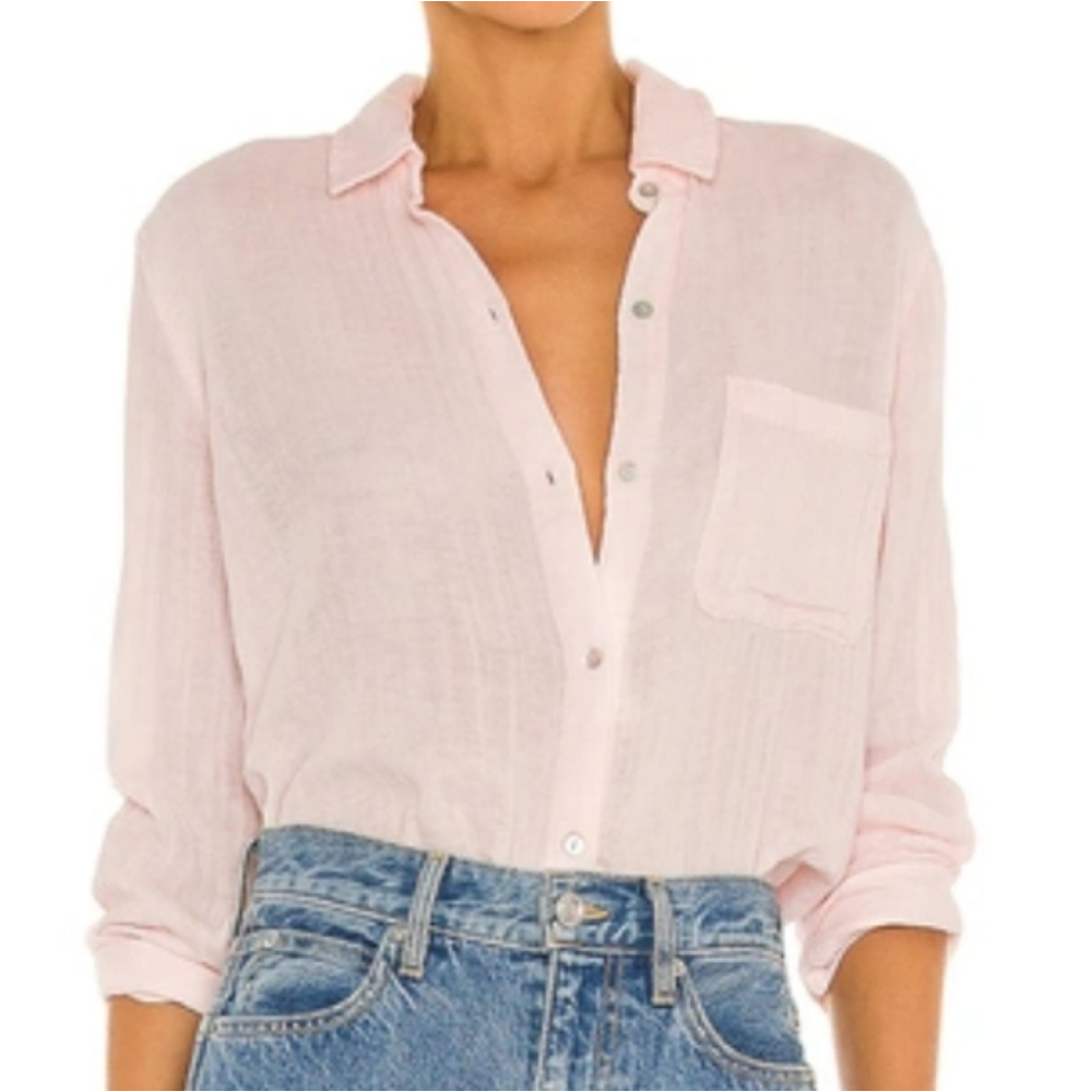 Rails Ellis Button Down Top in Petal Pink Medium Long Sleeve gauze